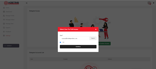 Selection User to Full Access | HostingSeekers