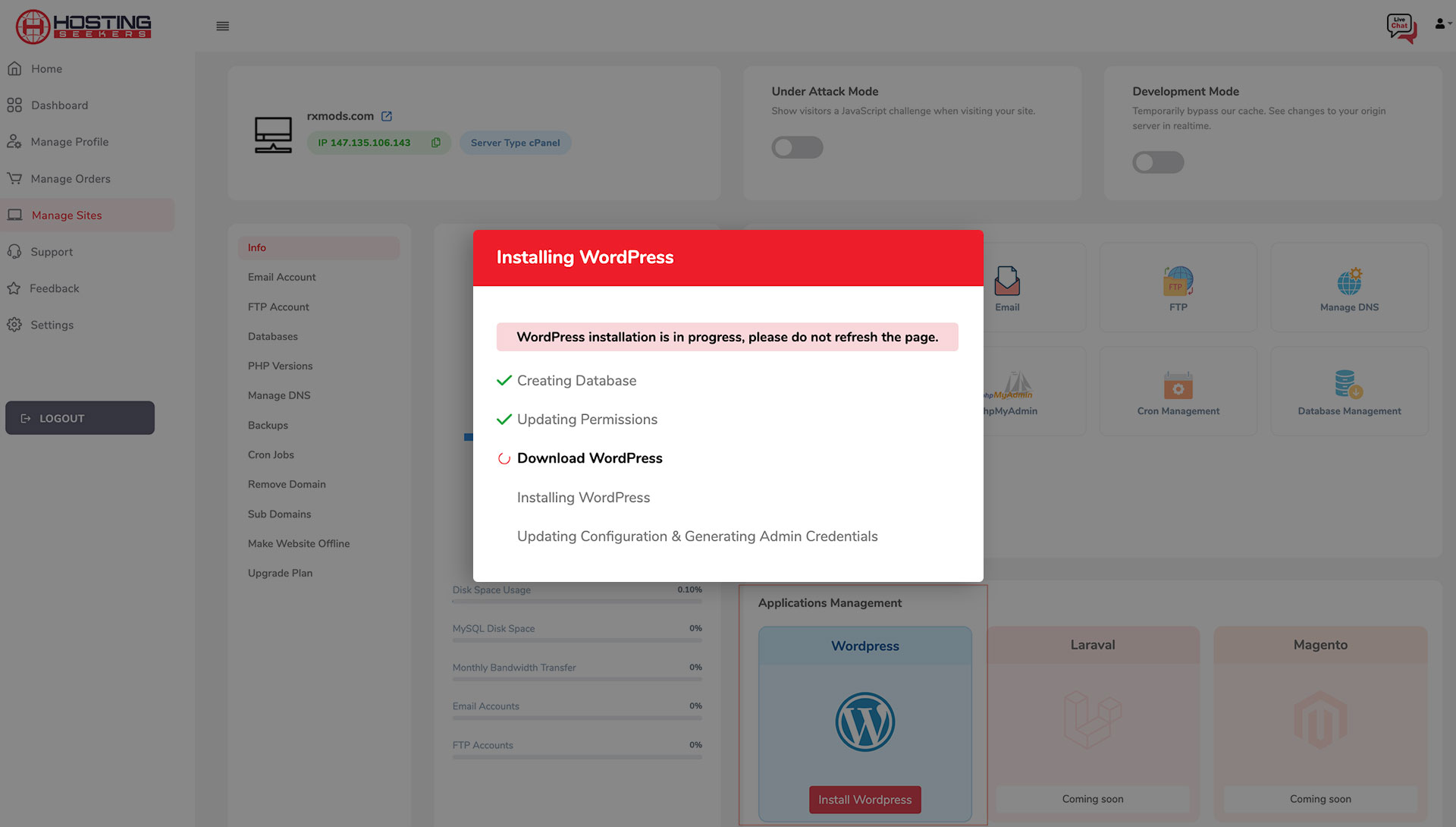 How to install WordPress in HostingSeekers