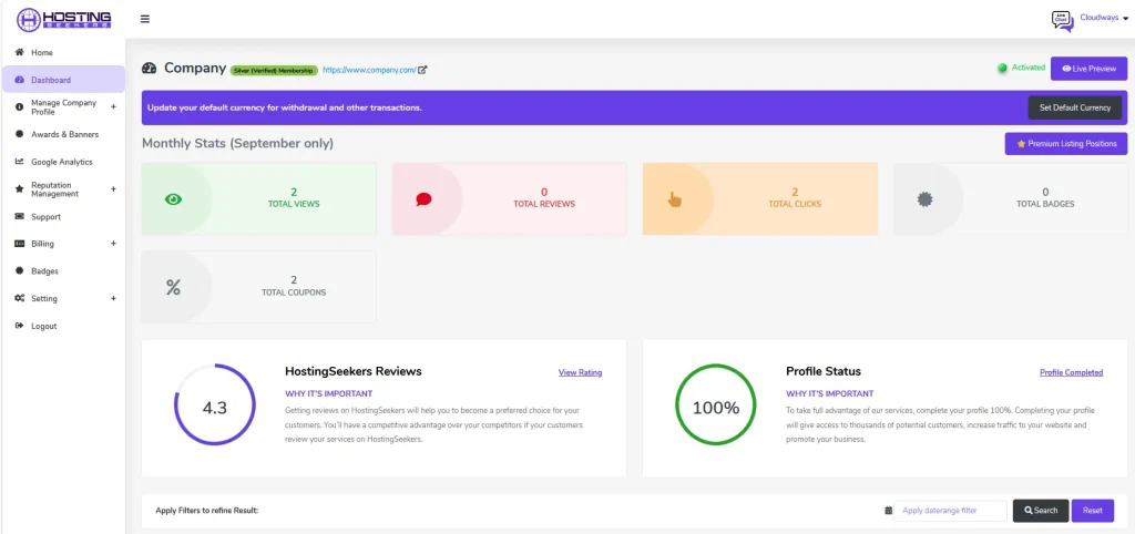 Profile Dashboard.