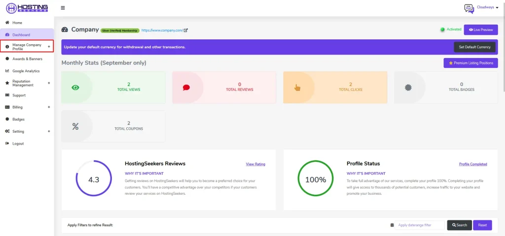 Manage Company Profile